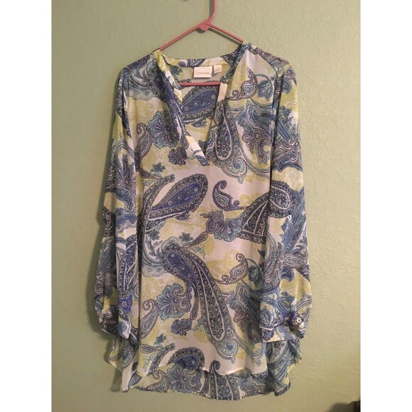 Chicos 2 Women's Size (M-L) Sheer Tunic Cover Up Top High Low Hem Paisley Design - Picture 1 of 5